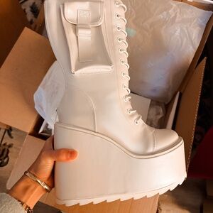 Pearl White Platform Lace-Up Boots